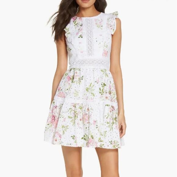 Ever New White Floral Print Broderie Anglaise Fit & Flare Dress Easter size 4 - Picture 2 of 11